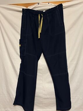 WonderWink Navy Scrubs Pants with Yellow Drawstring